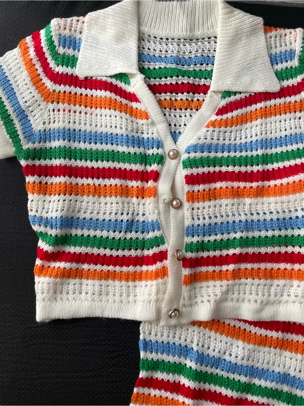 Women’s White Striped Crochet Swim Coverup Set